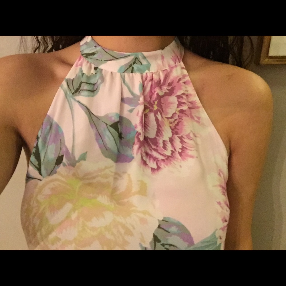 Pink Floral High Neck Dress